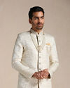 alt message - Manyavar Men Shell White Paisley Patterned Sherwani Set image number 0